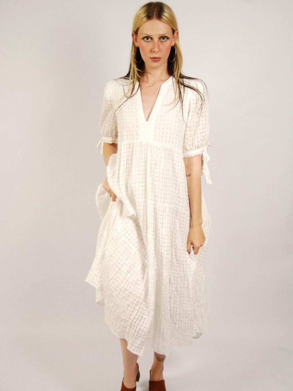 Y2K Prairie Maxi Dress (M) medium white vintage English Factory boho long tall